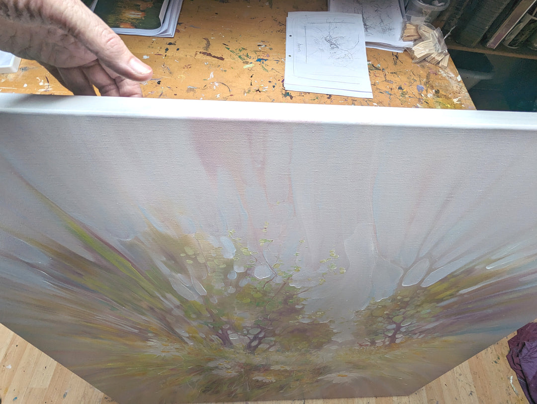 Spirited Away, large abstract landscape with wildflowers