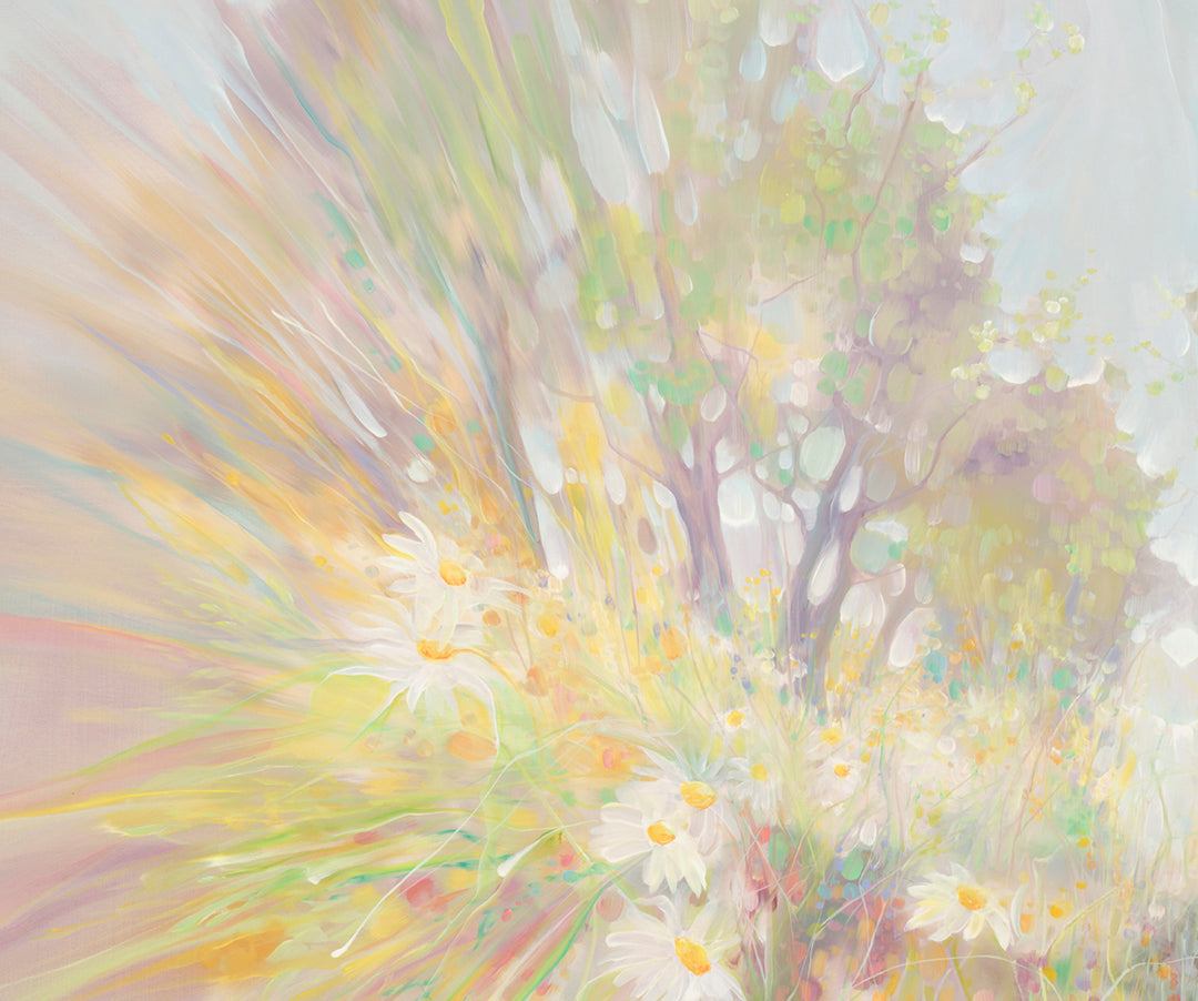 Spirited Away, large abstract landscape with wildflowers