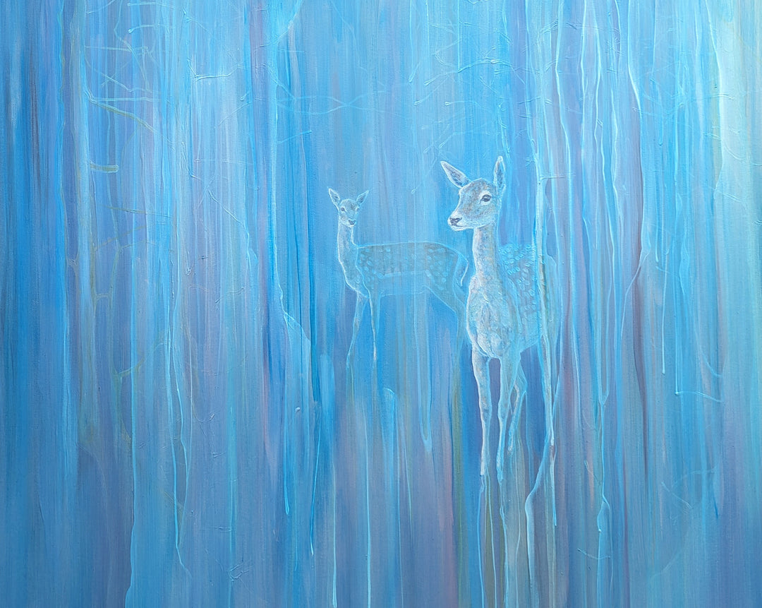 Out of the Blue, a blue abstract deer painting