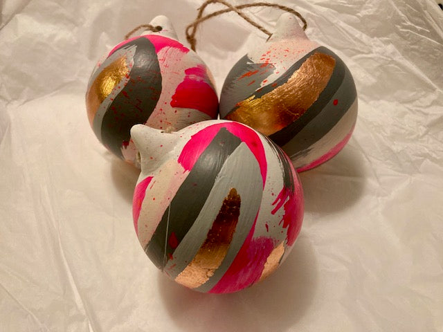 Christmas Bauble, Neon pink and Grey